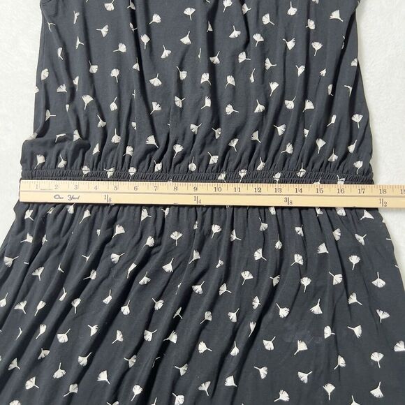 J. Jill Wearever Collection Midi Dress Womens Sz PL Black Printed Elastic Waist - Picture 10 of 11